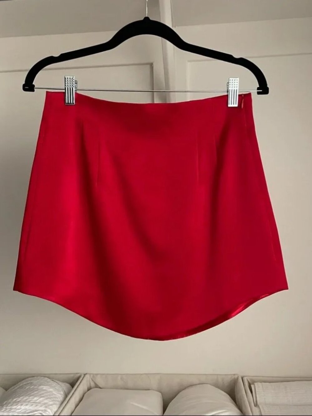 ZARA Red Satin Effect Mini Skirt Size Large Blogger's Favorite